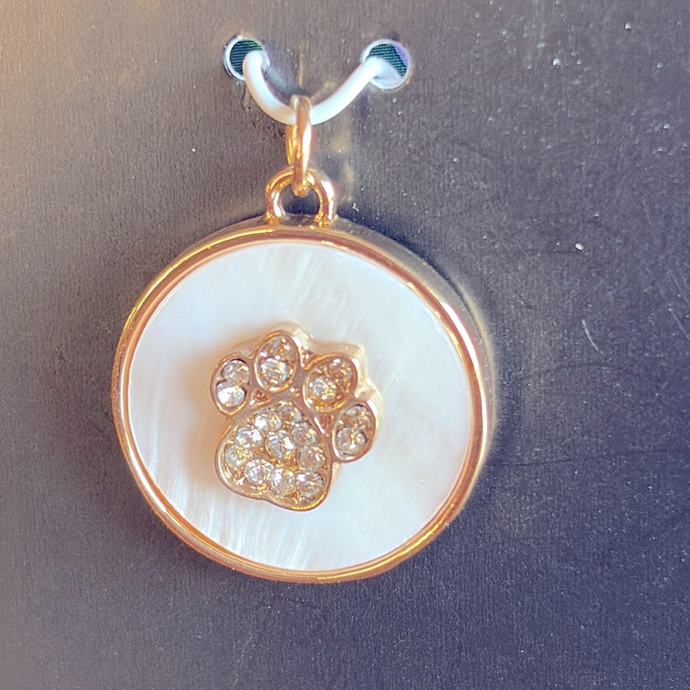 Paw Pendant / Charm with zirconia stones and mother of pearl - brand new.
